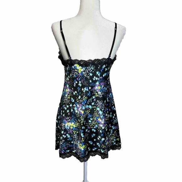 Y2K Victoria's Secret Floral Satin Lace Mini Slip Dress Size Medium Silver Tag - Picture 5 of 10